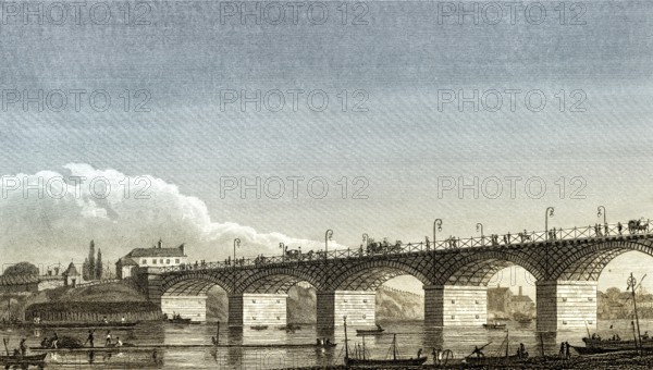 Pont d'Austerlitz, Paris, antique steel engraved print, 1831