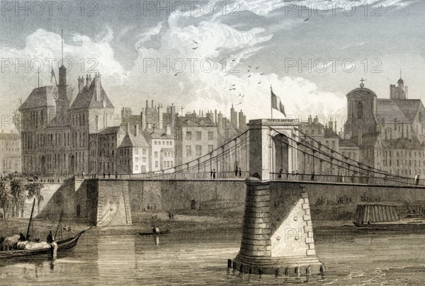 The pont d'Arcole, Paris, France, antique steel engraved print, 1831, Europe
