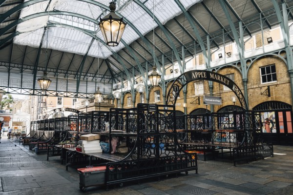 LONDON, UK, August 25, 2023: Interior view of Covent Garden Market. Located in the West End of London, Covent Garden is renowned for its luxury fashion and beauty stores. Apple Market