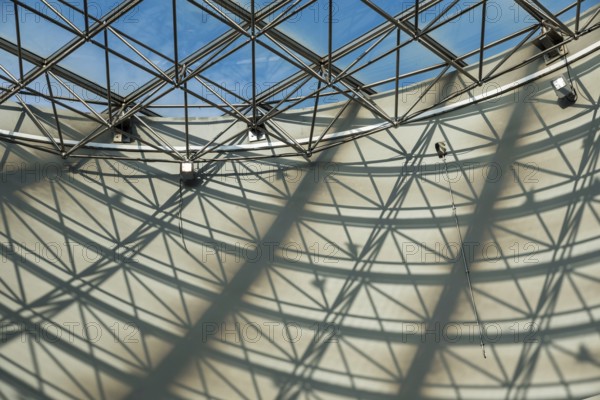Athens Old Town, Attica, Greece, 12 28 2019 Abstract view of glass, concrete lines and shadows on the ceiling of the Kerameikos metro hall, Europe