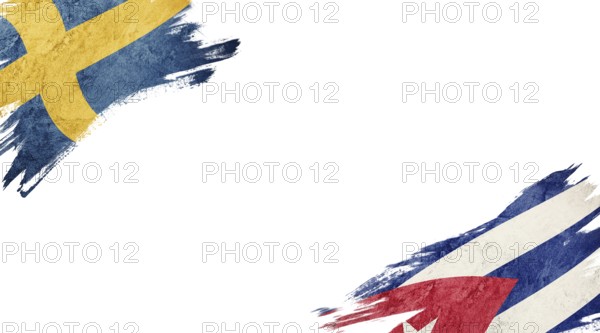 Flags of Sweden and Cuba on white background