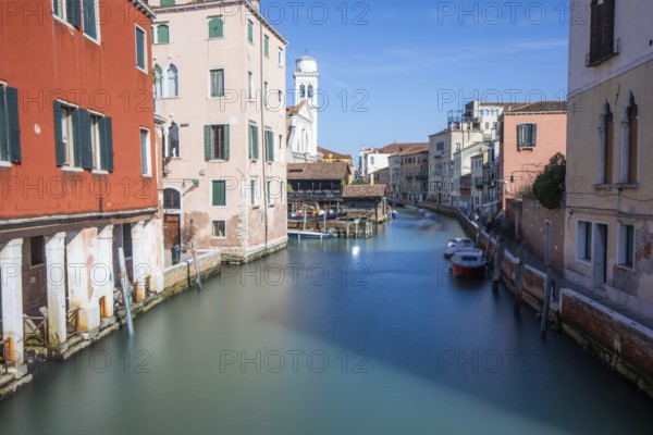 View of a canal from the Ponte de San Basegio bridge, Venice, Italy, Europe