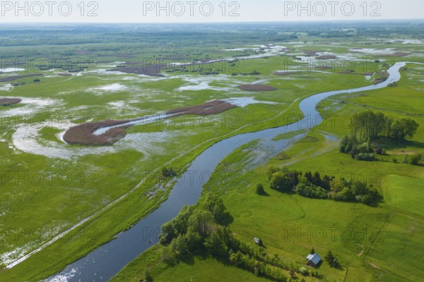 Biebrza National Park, photo with drone, wetland, river, Poland, Europe