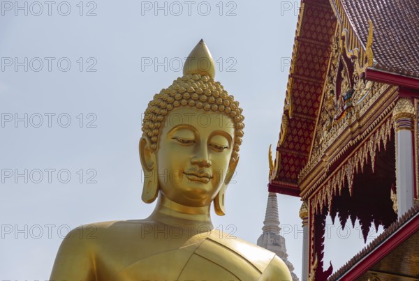 A picture of the large Buddha statue at the Wat Paknam Bhasicharoen Temple