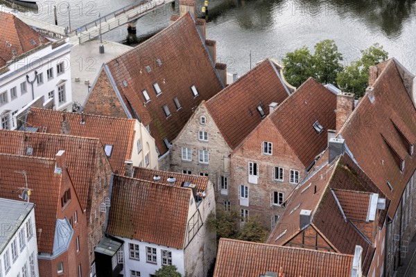 Old town in the hanseatic city of Lübeck in Germany with historic buildings