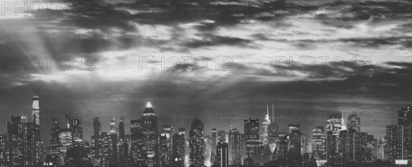 Panoramic night skyline of Midtown Manhattan at dusk, New York City