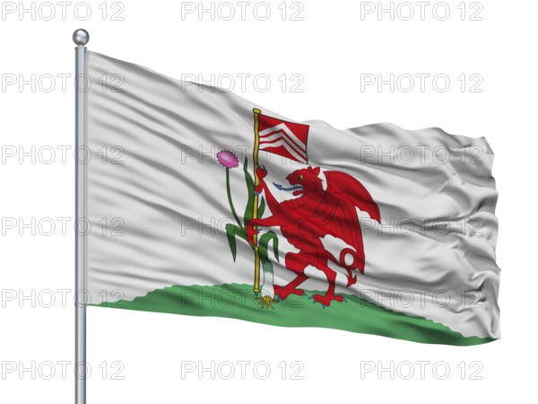 Taoyuan City Flag On Flagpole, Country Taiwan, Isolated On White Background