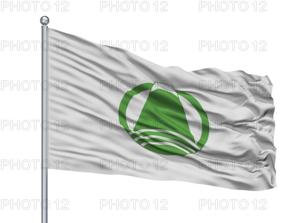 Fuji City Flag On Flagpole, Country Japan, Shizuoka Prefecture, Isolated On White Background