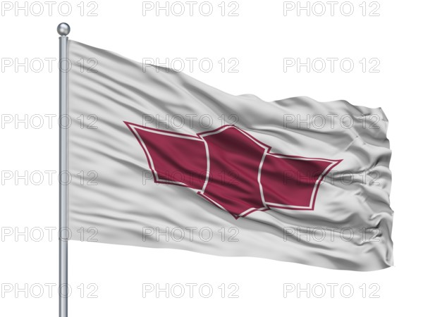 Obama City Flag On Flagpole, Country Japan, Fukui Prefecture, Isolated On White Background