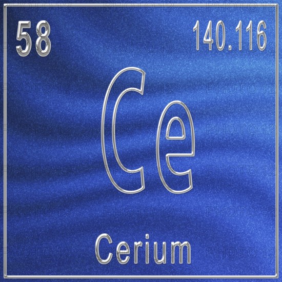 Cerium chemical element, Sign with atomic number and atomic weight, Periodic Table Element