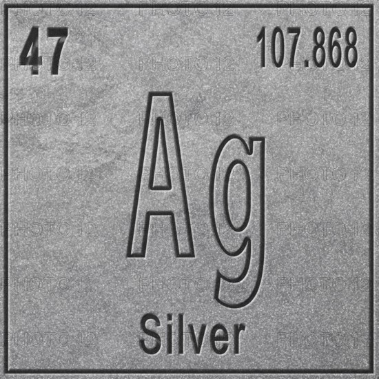 Silver chemical element, Sign with atomic number and atomic weight, Periodic Table Element, silver background