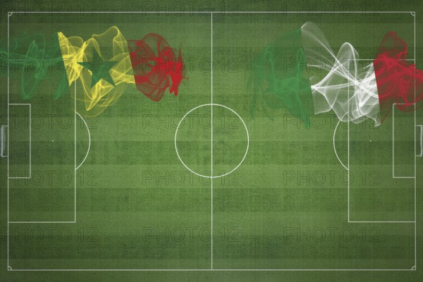 Senegal vs Italy Soccer Match, national colors, national flags, soccer field, football game, Competition concept, Copy space