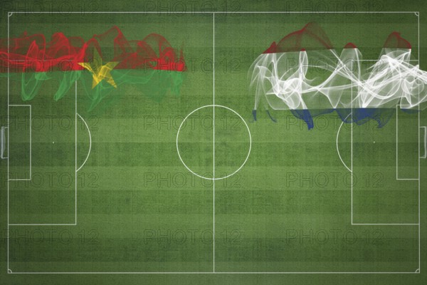 Burkina Faso vs Netherlands Soccer Match, national colors, national flags, soccer field, football game, Competition concept, Copy space