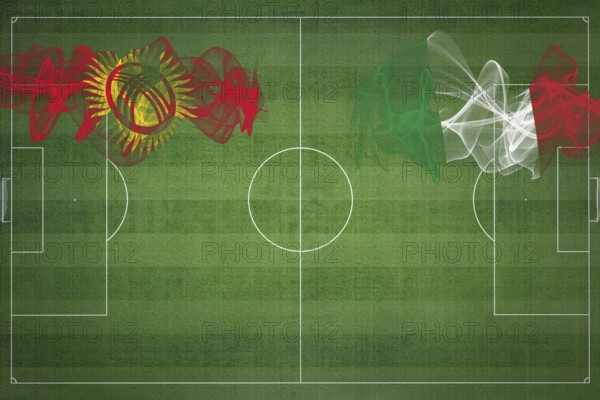 Kyrgyzstan vs Italy Soccer Match, national colors, national flags, soccer field, football game, Competition concept, Copy space