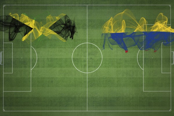 Jamaica vs Colombia Soccer Match, national colors, national flags, soccer field, football game, Competition concept, Copy space