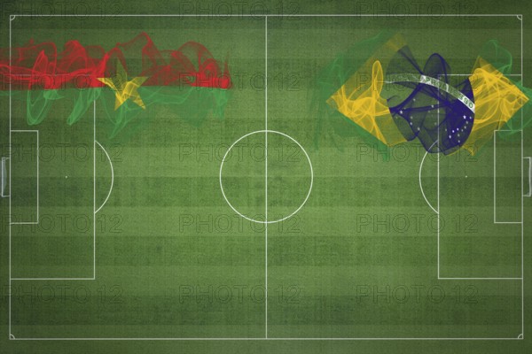 Burkina Faso vs Brazil Soccer Match, national colors, national flags, soccer field, football game, Competition concept, Copy space