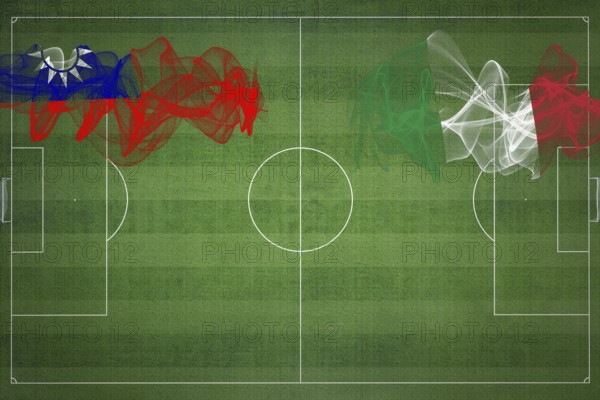 Taiwan vs Italy Soccer Match, national colors, national flags, soccer field, football game, Competition concept, Copy space