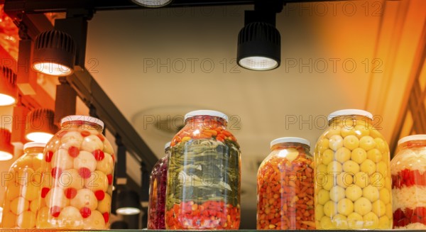 Pickled fermented vegetables in jars for long-term storage