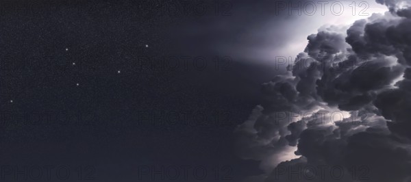 Andromeda star constellation, Night sky, Cluster of stars, Deep space Storm clouds