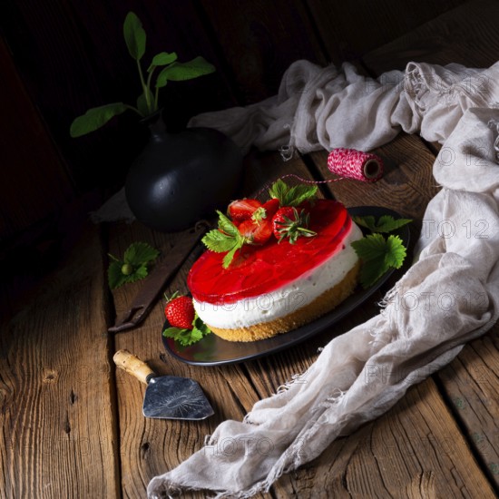Delicious quark cream cake with strawberries