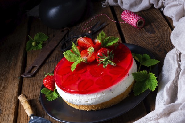 Delicious quark cream cake with strawberries