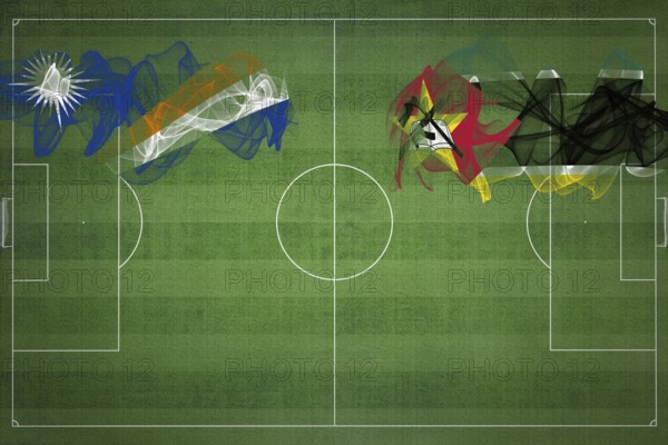 Marshall Islands vs Mozambique Soccer Match, national colors, national flags, soccer field, football game, Competition concept, Copy space