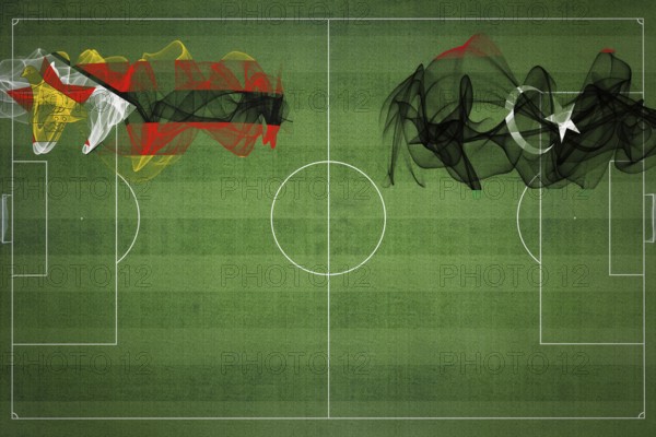 Zimbabwe vs Libya Soccer Match, national colors, national flags, soccer field, football game, Competition concept, Copy space