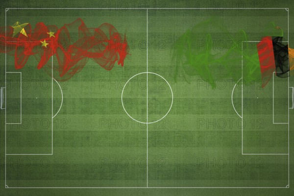 China vs Zambia Soccer Match, national colors, national flags, soccer field, football game, Competition concept, Copy space