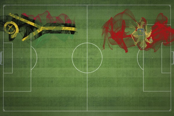 Vanuatu vs Montenegro Soccer Match, national colors, national flags, soccer field, football game, Competition concept, Copy space