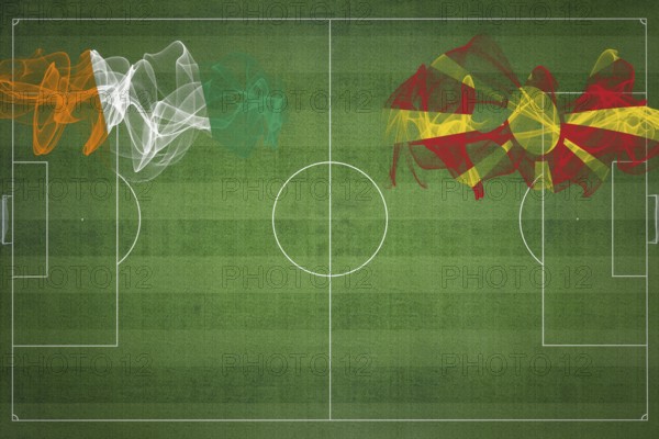 Ivory Coast vs North Macedonia Soccer Match, national colors, national flags, soccer field, football game, Competition concept, Copy space