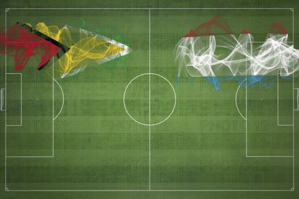 Guyana vs Luxembourg Soccer Match, national colors, national flags, soccer field, football game, Competition concept, Copy space
