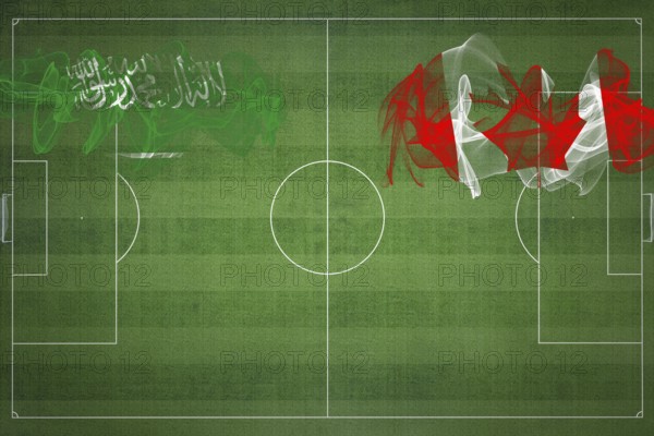 Saudi Arabia vs Canada Soccer Match, national colors, national flags, soccer field, football game, Competition concept, Copy space