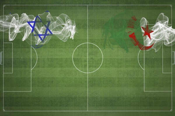 Israel vs Algeria Soccer Match, national colors, national flags, soccer field, football game, Competition concept, Copy space