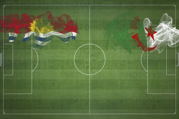 Kiribati vs Algeria Soccer Match, national colors, national flags, soccer field, football game, Competition concept, Copy space