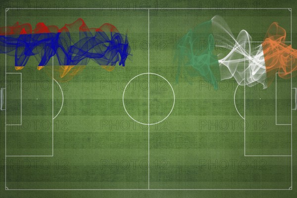 Armenia vs Ireland Soccer Match, national colors, national flags, soccer field, football game, Competition concept, Copy space