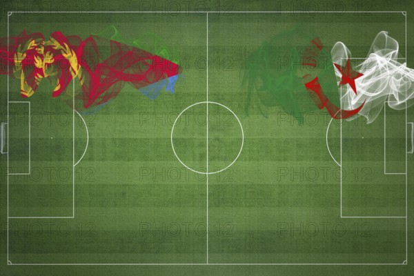 Eritrea vs Algeria Soccer Match, national colors, national flags, soccer field, football game, Competition concept, Copy space