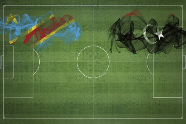 Democratic Republic of Congo vs Libya Soccer Match, national colors, national flags, soccer field, football game, Competition concept, Copy space