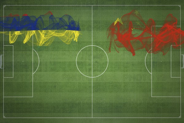 Mauritius vs China Soccer Match, national colors, national flags, soccer field, football game, Competition concept, Copy space