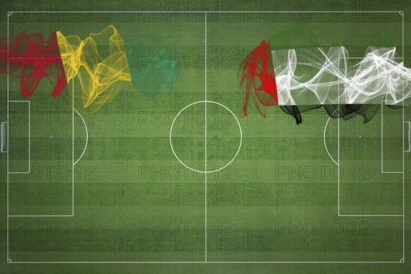 Guinea vs United Arab Emirates Soccer Match, national colors, national flags, soccer field, football game, Competition concept, Copy space
