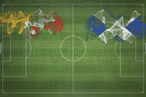 Bhutan vs Scotland Soccer Match, national colors, national flags, soccer field, football game, Competition concept, Copy space
