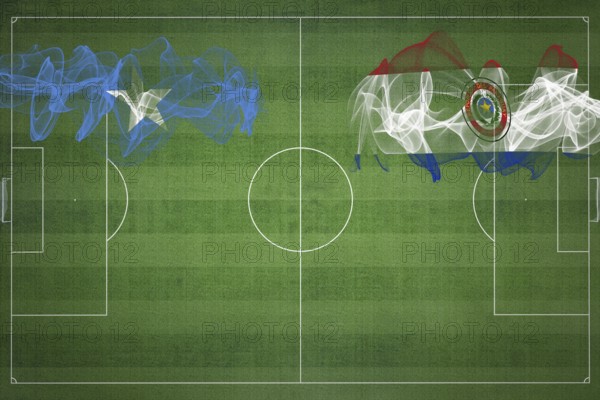 Somalia vs Paraguay Soccer Match, national colors, national flags, soccer field, football game, Competition concept, Copy space