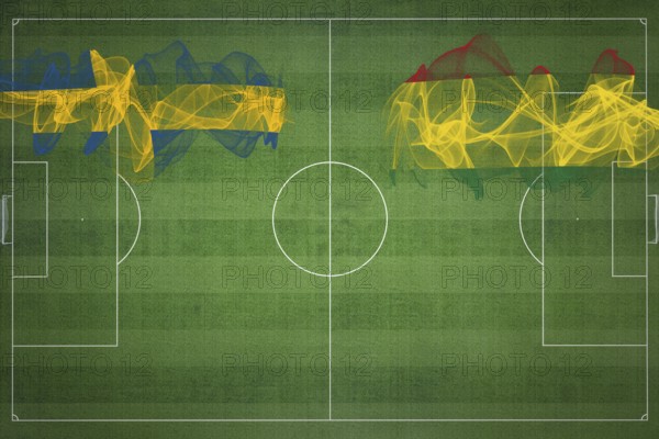 Sweden vs Bolivia Soccer Match, national colors, national flags, soccer field, football game, Competition concept, Copy space