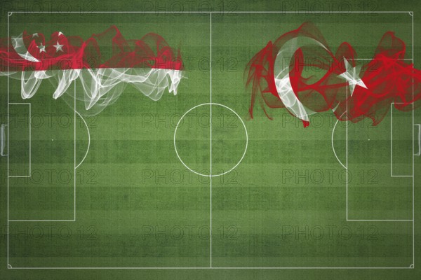 Singapore vs Turkey Soccer Match, national colors, national flags, soccer field, football game, Competition concept, Copy space