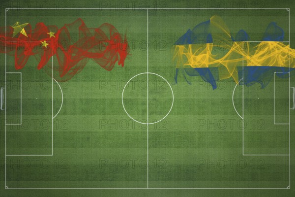 China vs Sweden Soccer Match, national colors, national flags, soccer field, football game, Competition concept, Copy space