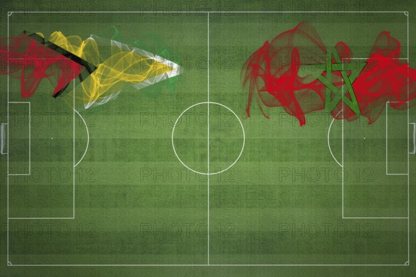 Guyana vs Morocco Soccer Match, national colors, national flags, soccer field, football game, Competition concept, Copy space