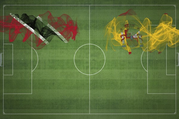 Trinidad and Tobago vs Spain Soccer Match, national colors, national flags, soccer field, football game, Competition concept, Copy space