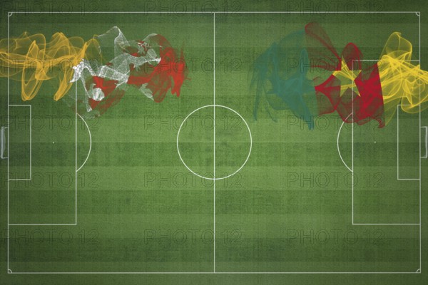 Bhutan vs Cameroon Soccer Match, national colors, national flags, soccer field, football game, Competition concept, Copy space