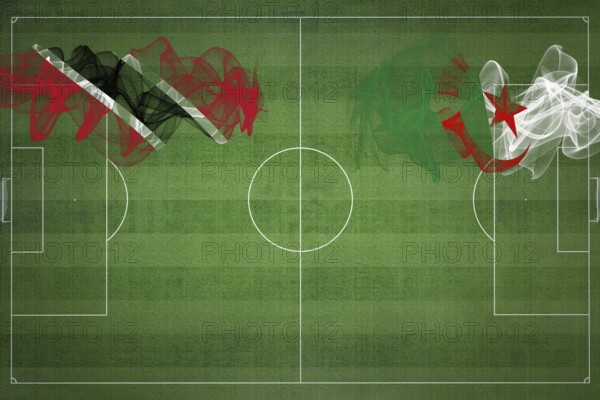 Trinidad and Tobago vs Algeria Soccer Match, national colors, national flags, soccer field, football game, Competition concept, Copy space
