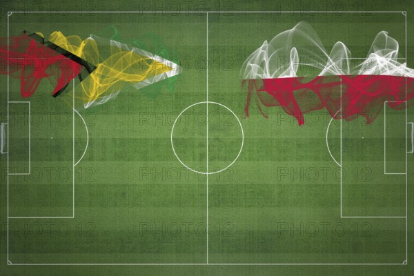 Guyana vs Poland Soccer Match, national colors, national flags, soccer field, football game, Competition concept, Copy space