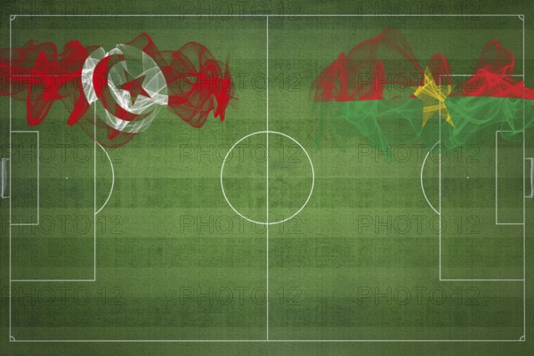 Tunisia vs Burkina Faso Soccer Match, national colors, national flags, soccer field, football game, Competition concept, Copy space